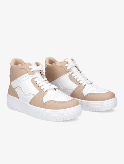 Sneakers montantes en simili - Beige - 4