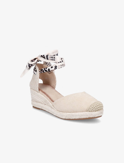Sandales en suédine à tour de cheville en foulard - Beige - 2
