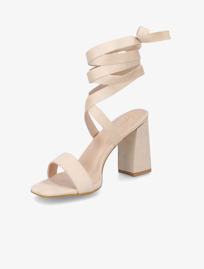 Sandales à bride simple et liens à nouer - Beige - 4