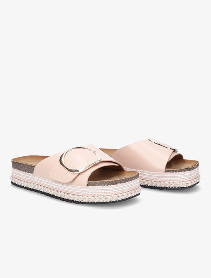 Claquettes à boucle et semelle plateforme - Rose - 4