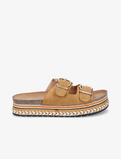 Claquettes à double brides et semelle stylisée - Camel - 5