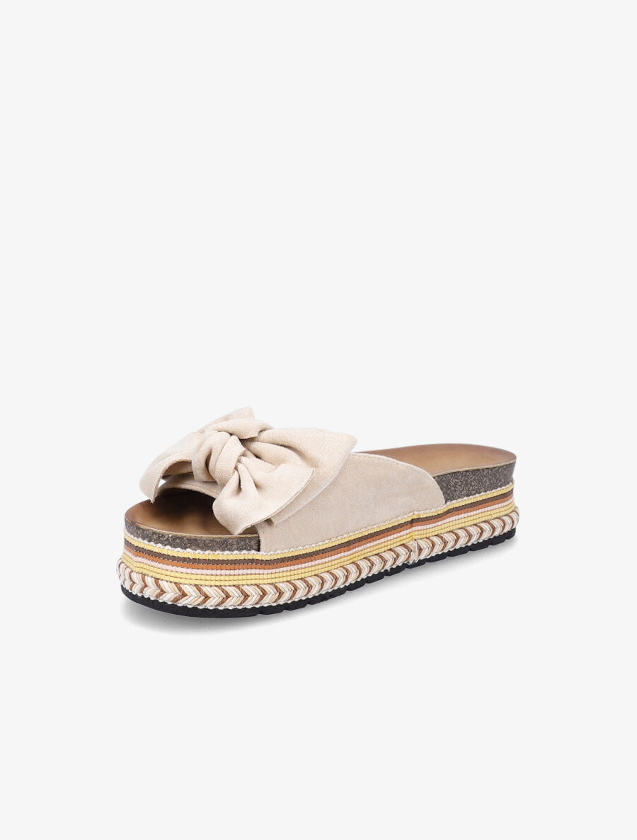 Claquettes en suédine à noeud et semelle stylisée - Beige - 3