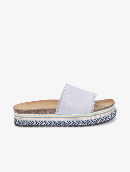 Claquettes à strass et semelle stylisée - Bleu - 5