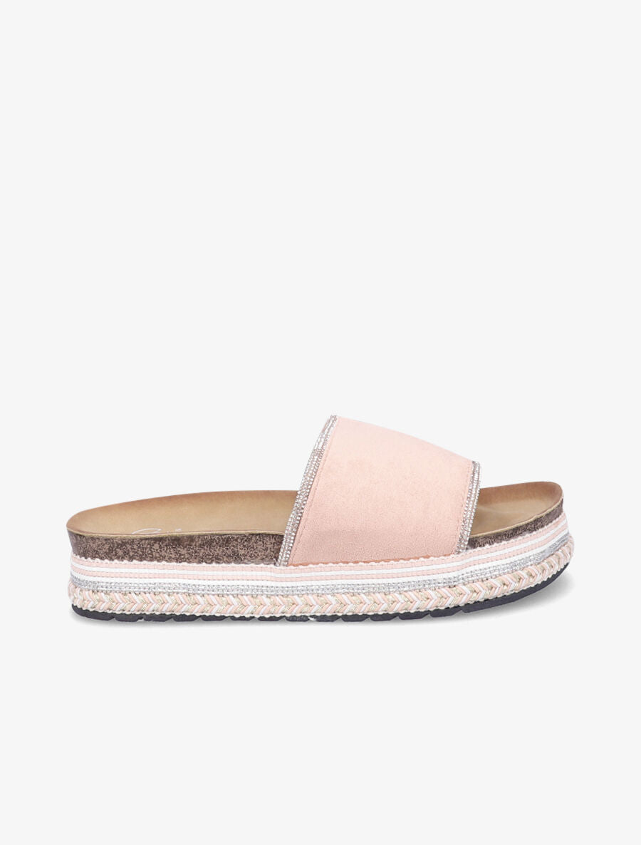 Claquettes à strass et semelle stylisée - Rose - 1