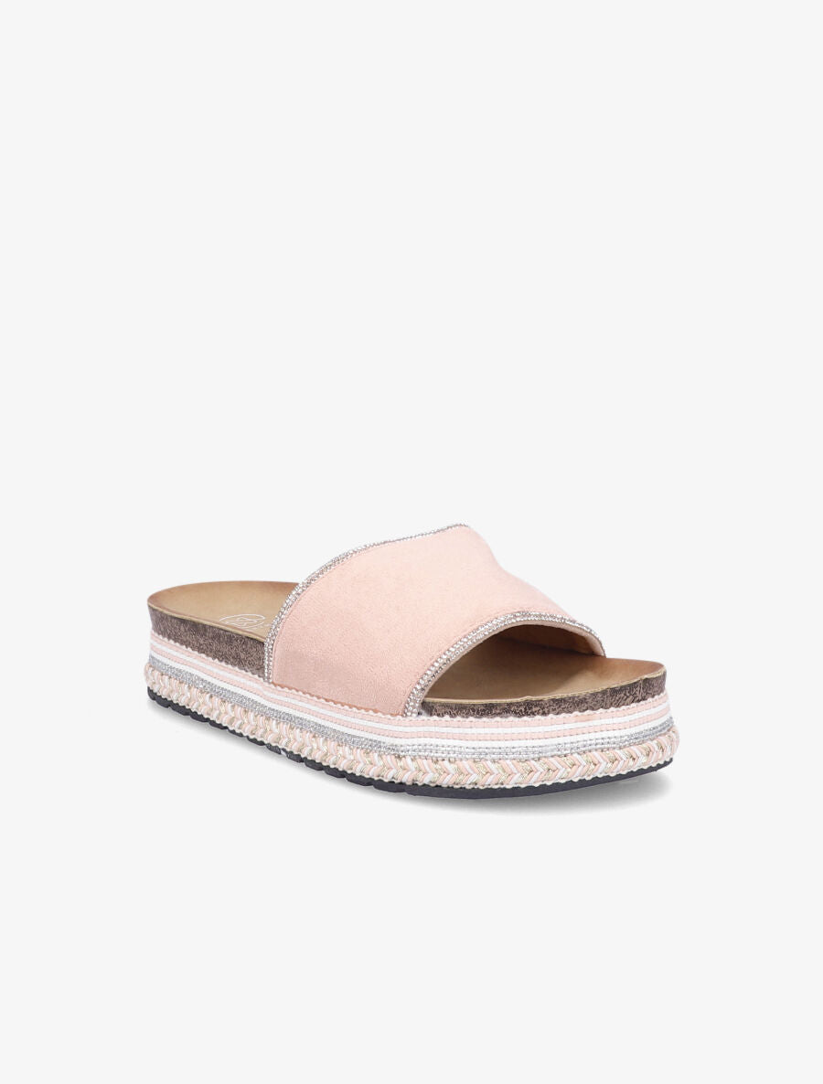Claquettes à strass et semelle stylisée - Rose - 2