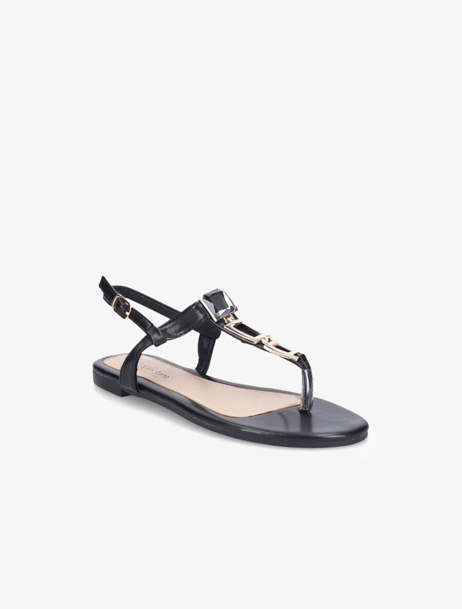 Nu-pieds en simili à bijou - Noir - 6