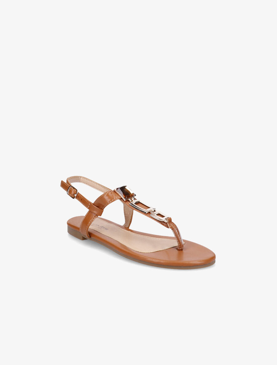 Nu-pieds en simili à bijou - Camel - 5