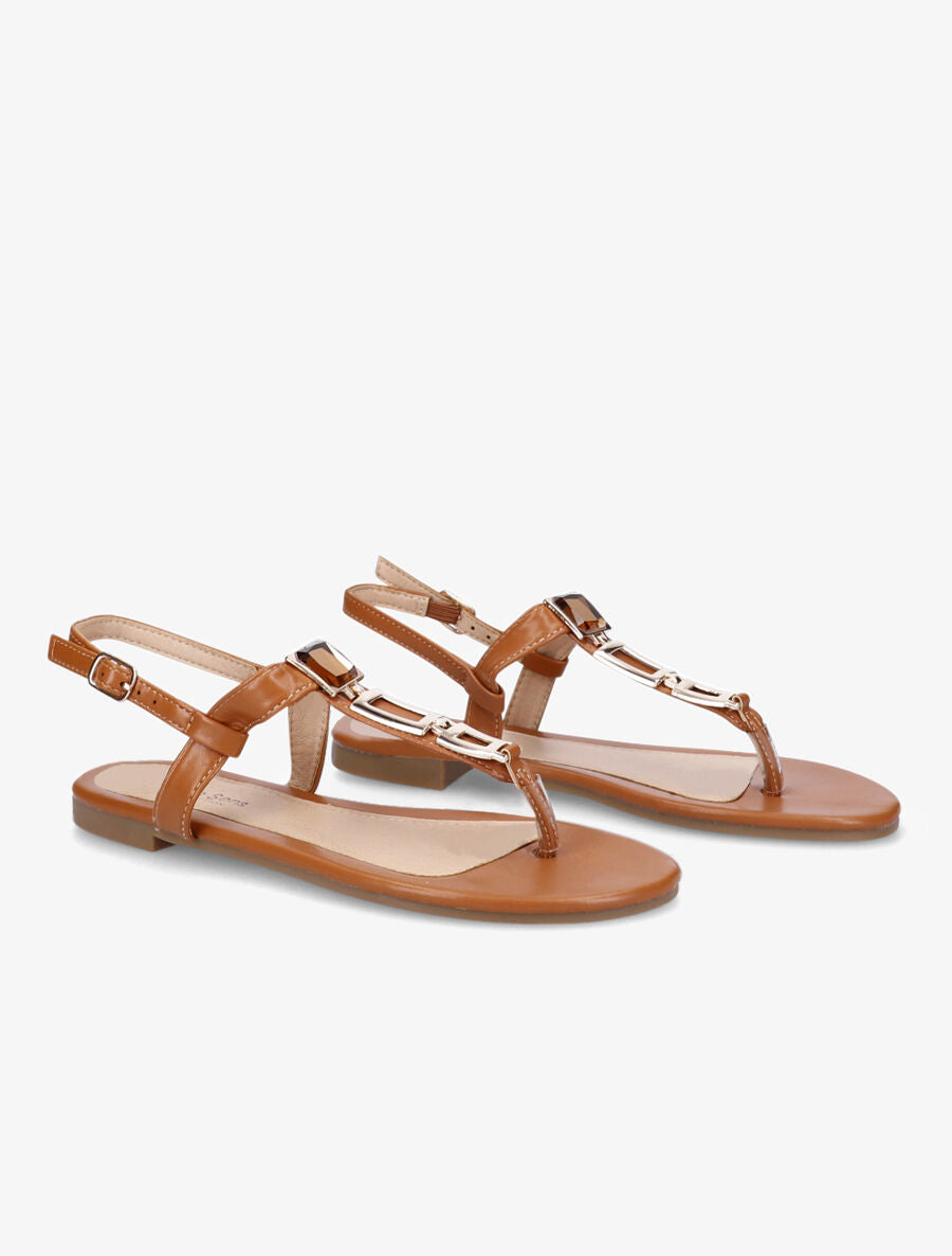 Nu-pieds en simili à bijou - Camel - 4