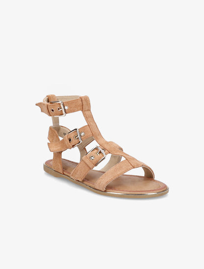 Nu-pieds en suédine style spartiates - Camel - 2