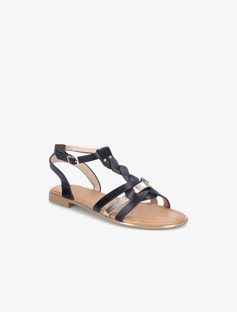 Nu-pieds en simili à bride irisée et effet python - Noir - 2