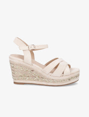 Sandales à talon compensé en raphia irisé - Beige - 1