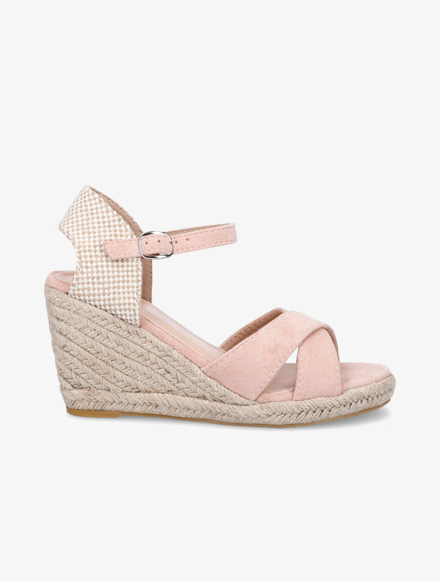 Sandales compensées en suédine à contrefort en damier - Rose - 1