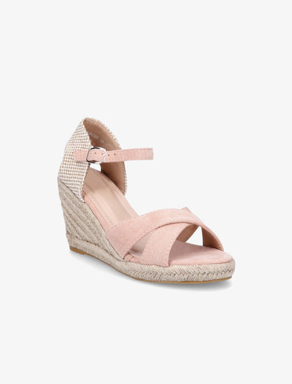 Sandales compensées en suédine à contrefort en damier - Rose - 2