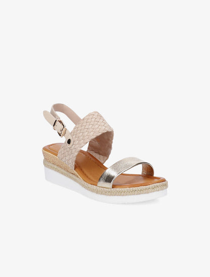Sandales compensées à bride style osier et irisé - Beige - 2