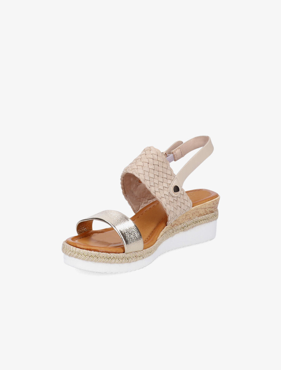 Sandales compensées à bride style osier et irisé - Beige - 3