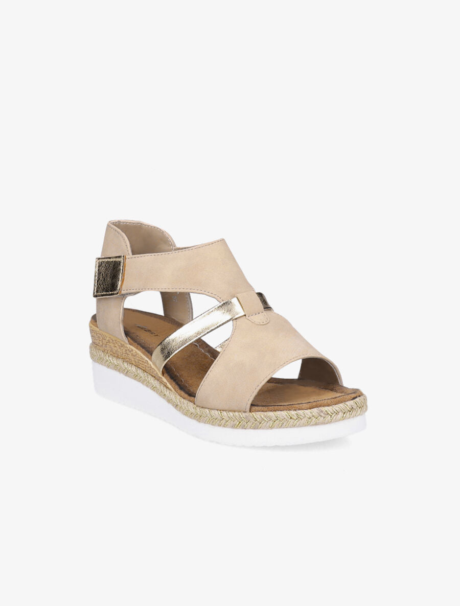 Sandales compensées à ganse ajourée - Beige - 2