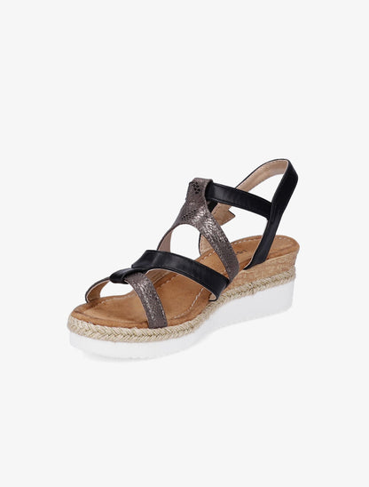 Sandales compensées à brides irisées style python - Noir - 3