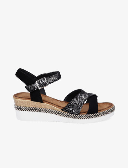Sandales compensées à bride effet python irisé - Noir - 5