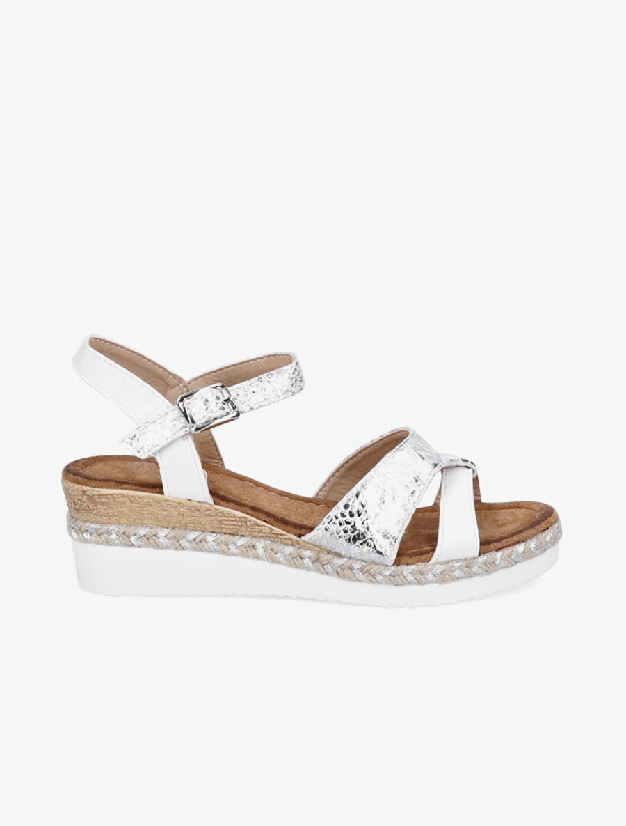 Sandales compensées à bride effet python irisé - Blanc - 5