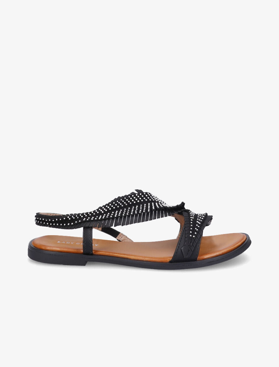 Nu-pieds à franges effet plume stylisée - Noir - 1