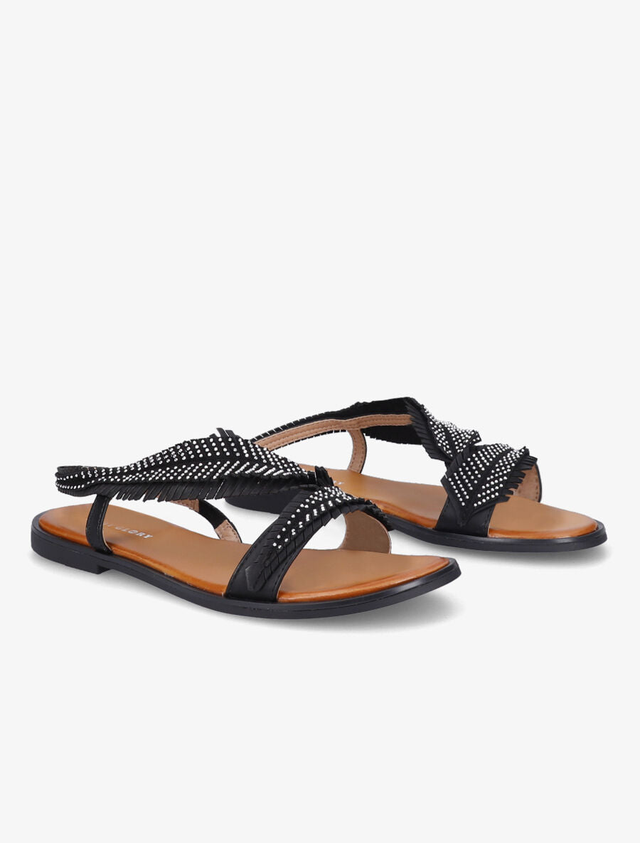 Nu-pieds à franges effet plume stylisée - Noir - 4