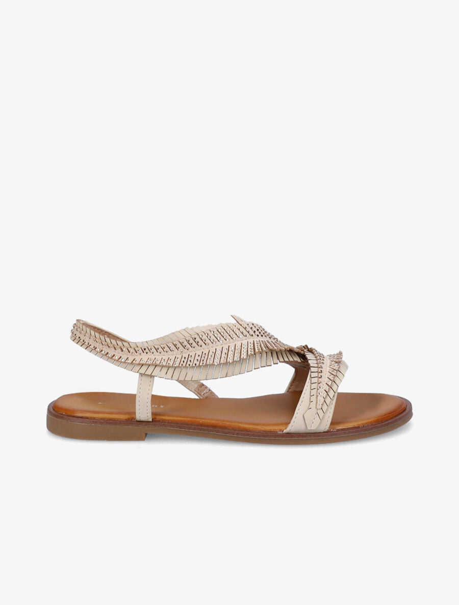 Nu-pieds à franges effet plume stylisée - Beige - 5