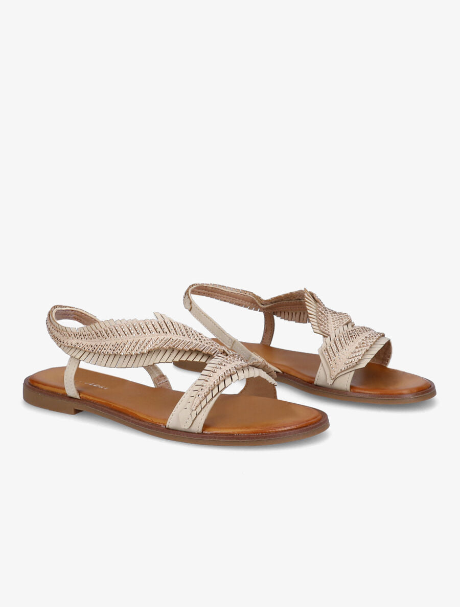 Nu-pieds à franges effet plume stylisée - Beige - 4