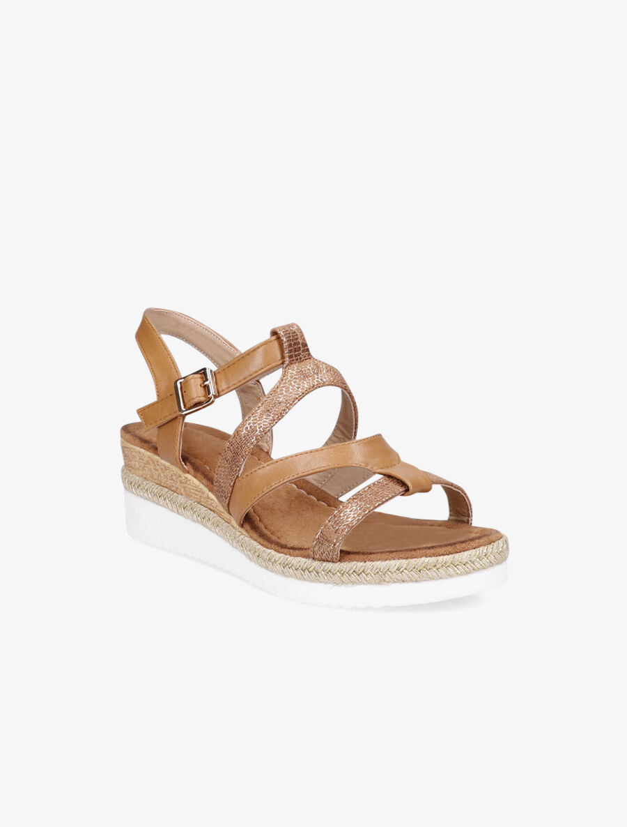 Sandales compensées à brides irisées style python - Camel - 2