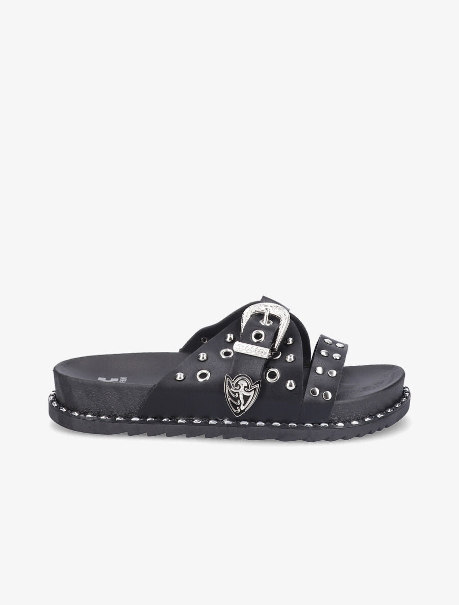 Claquettes à clous et boucle stylisée - Noir - 5