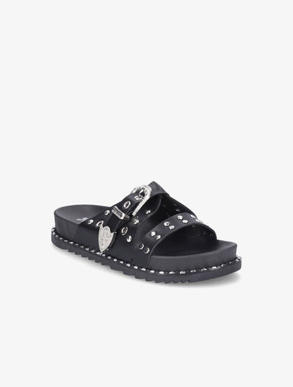 Claquettes à clous et boucle stylisée - Noir - 2