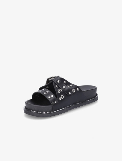 Claquettes à clous et boucle stylisée - Noir - 3
