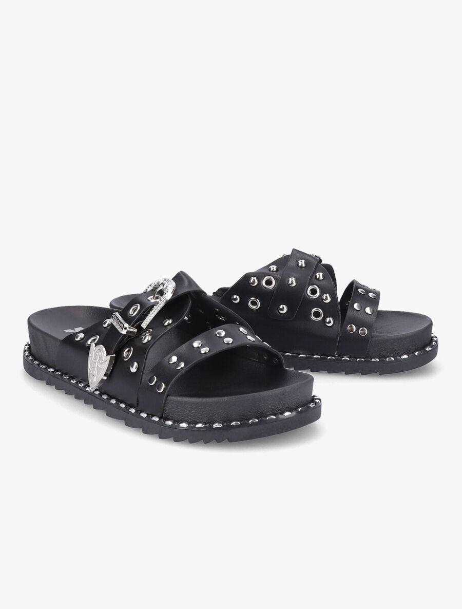 Claquettes à clous et boucle stylisée - Noir - 4