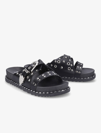 Claquettes à clous et boucle stylisée - Noir - 4