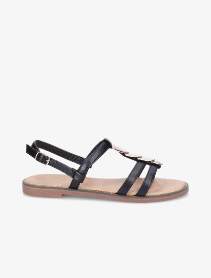 Nu-pieds à détail bijou doré - Noir - 1