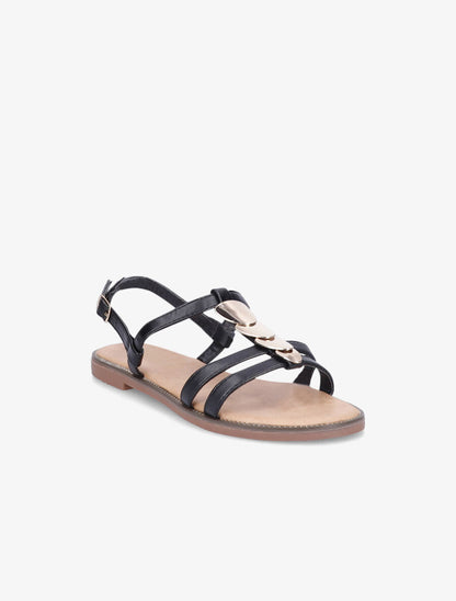 Nu-pieds à détail bijou doré - Noir - 2