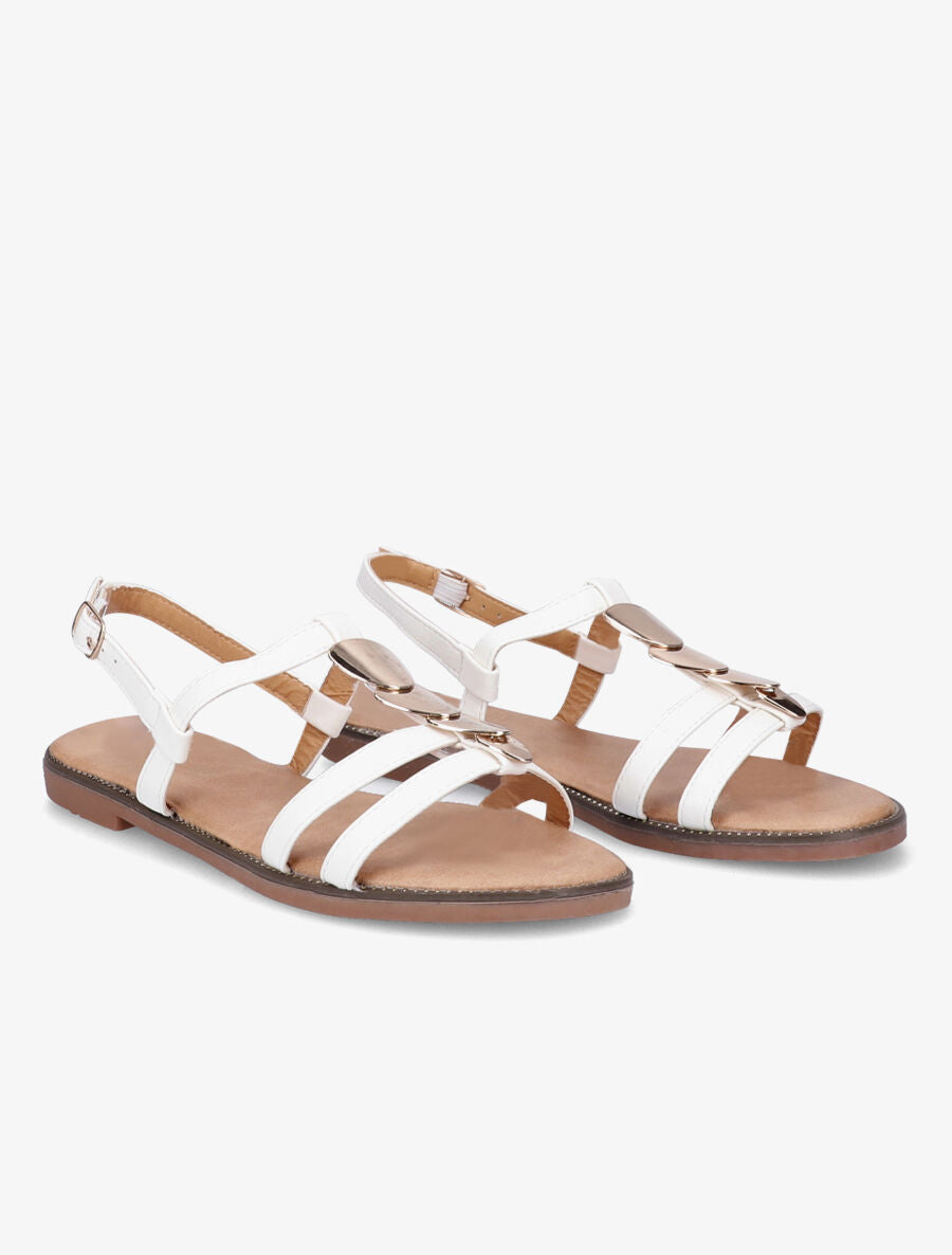 Nu-pieds à détail bijou doré - Blanc - 4
