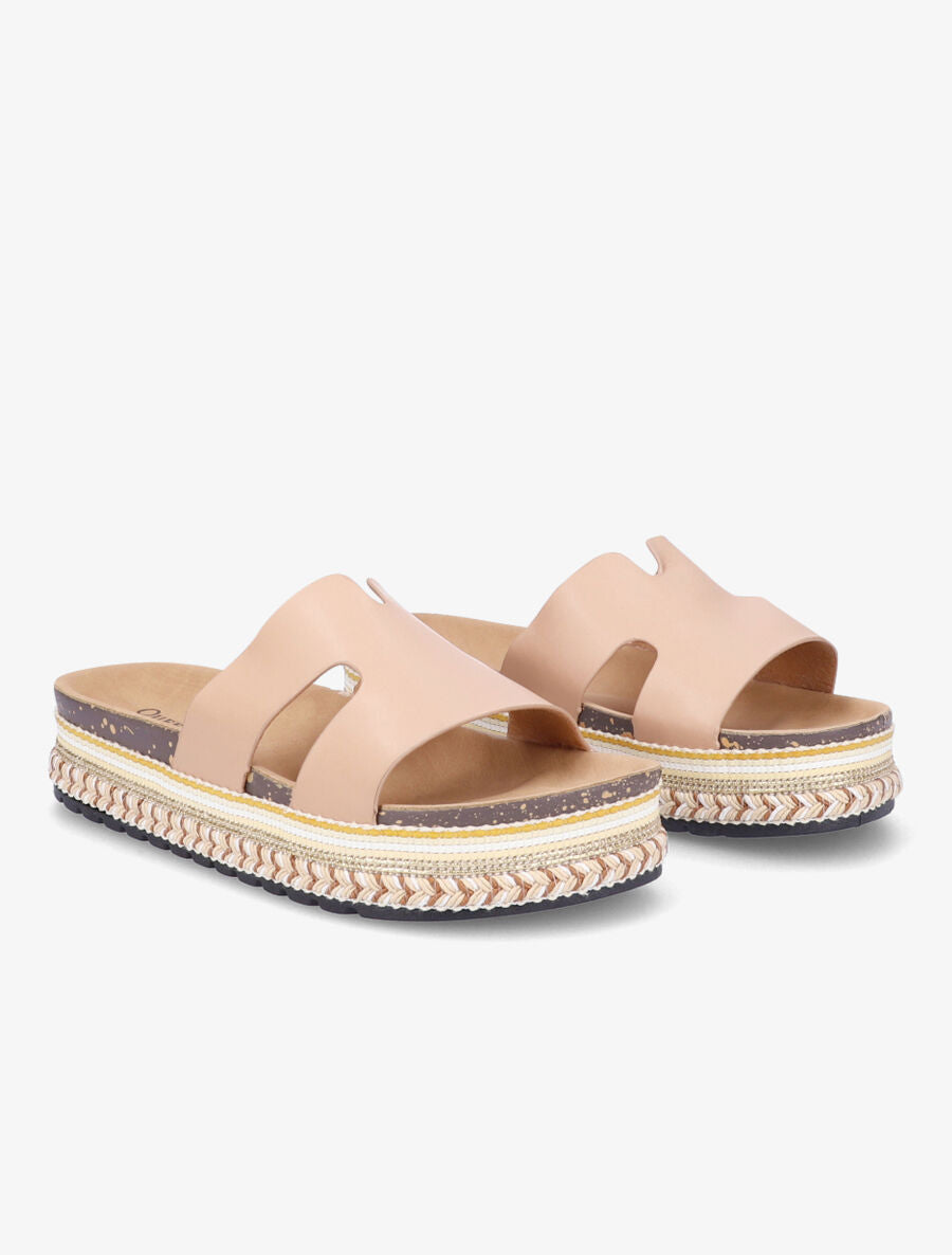 Claquettes à semelle plateforme stylisée - Beige - 4