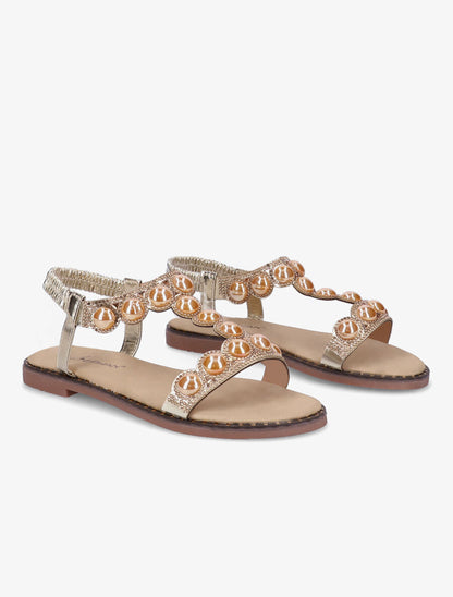 Nu-pieds à strass et perles vernies - Or - 4