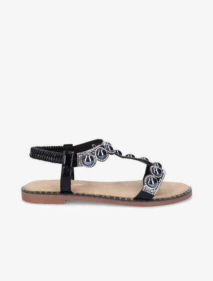 Nu-pieds à strass et perles vernies - Noir - 2