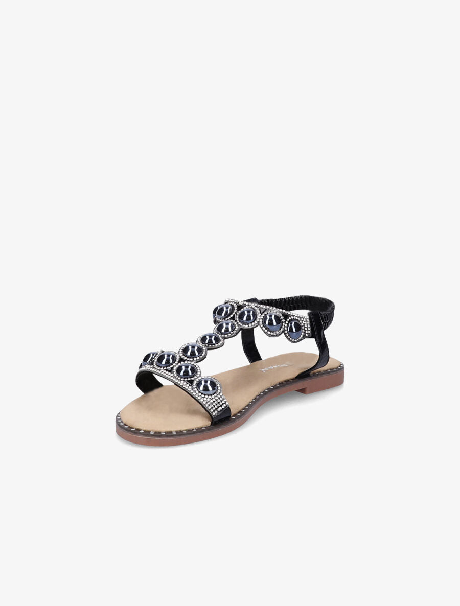 Nu-pieds à strass et perles vernies - Noir - 3