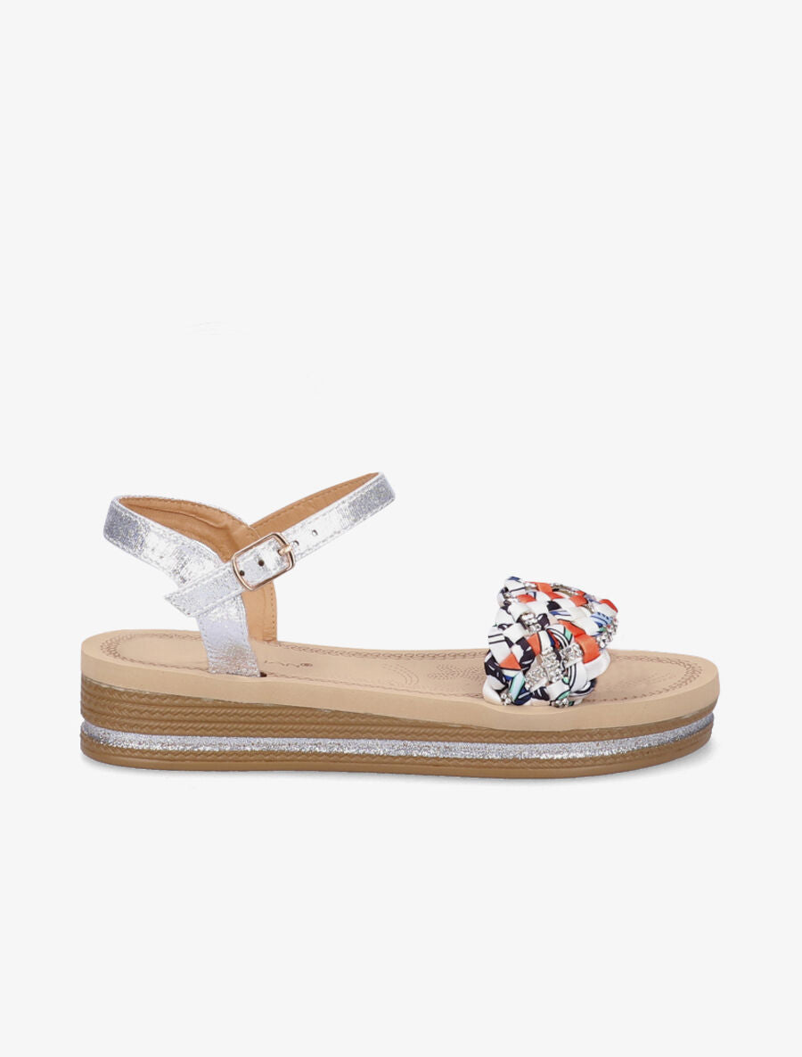 Nu-pieds tressés bi-matière à strass - Argent - 2