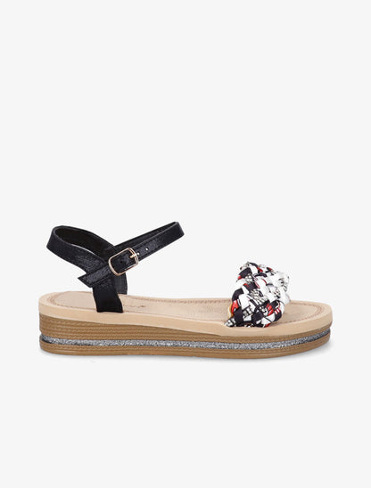 Nu-pieds tressés bi-matière à strass - Noir - 2