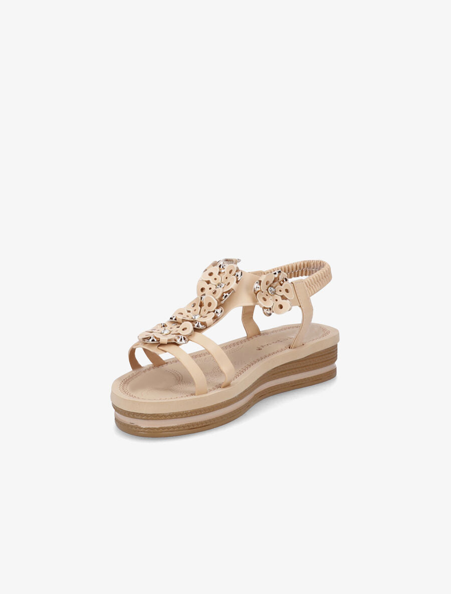 Nu-pieds à fleurs ornées de strass - Beige - 3