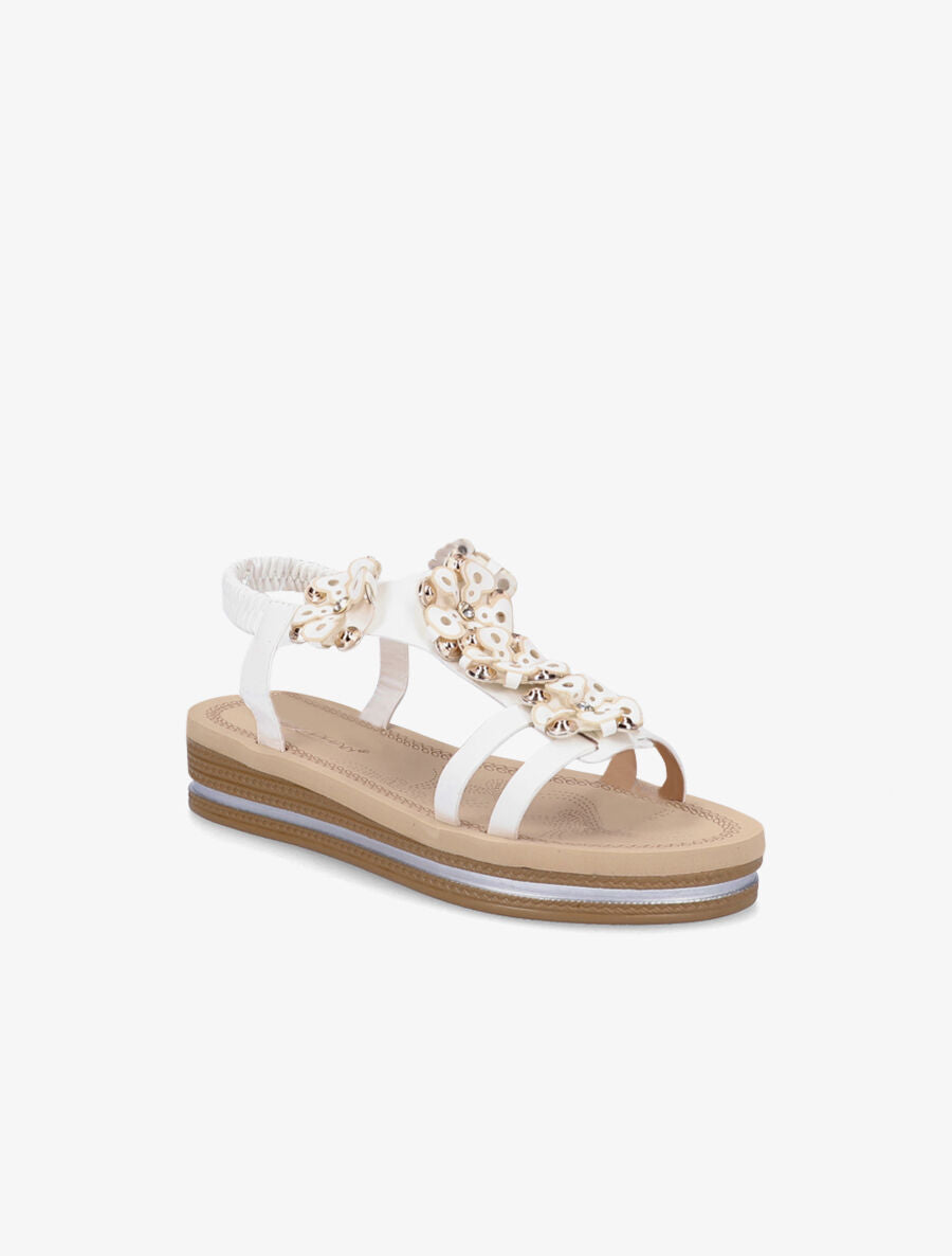 Nu-pieds à fleurs ornées de strass - Blanc - 2