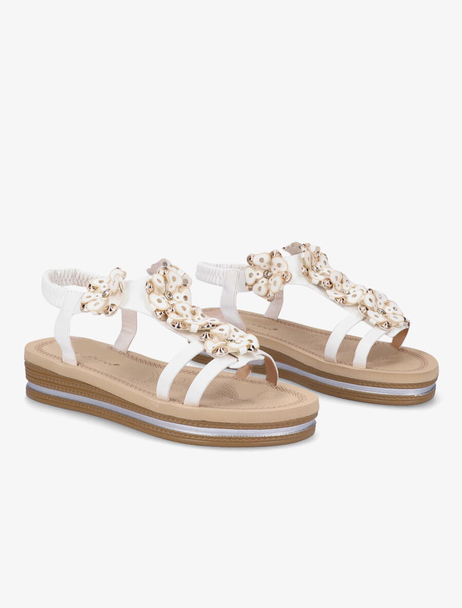 Nu-pieds à fleurs ornées de strass - Blanc - 5
