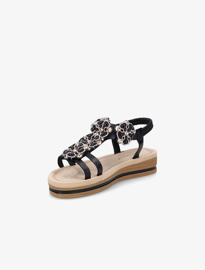 Nu-pieds à fleurs ornées de strass - Noir - 3