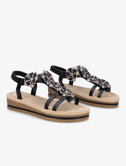 Nu-pieds à fleurs ornées de strass - Noir - 4