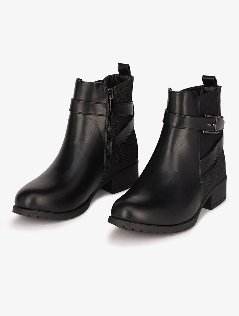 Bottines en simili à contrefort irisé - Noir - 5