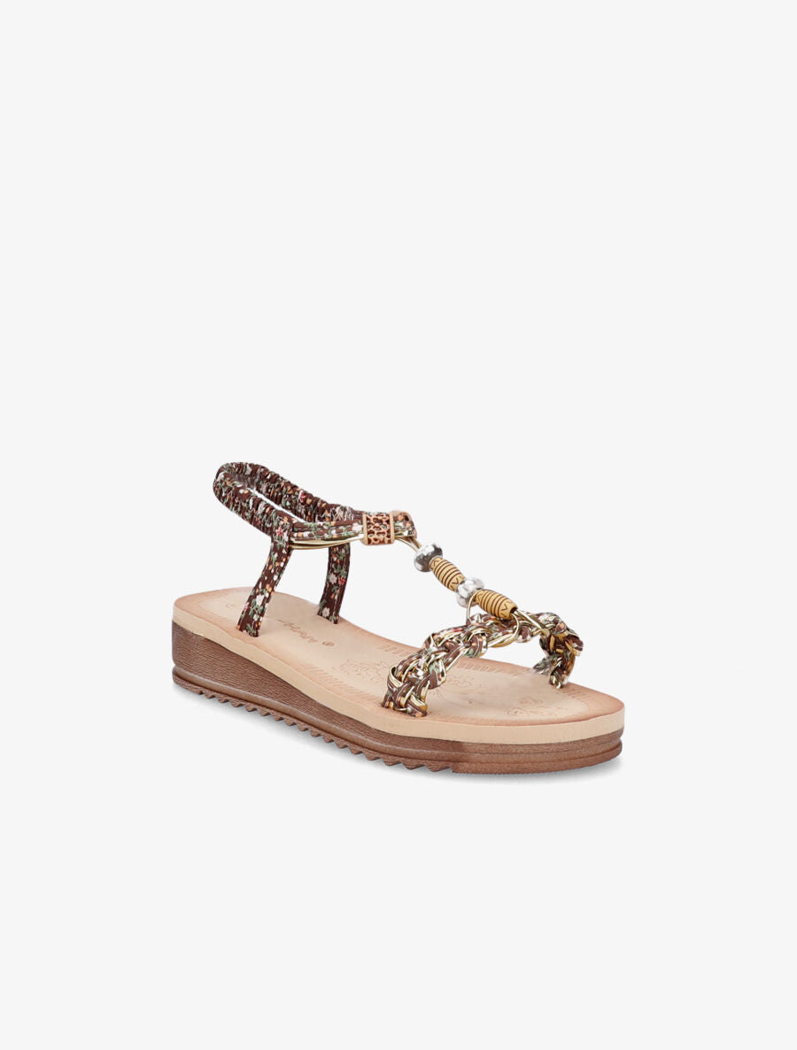 Nu-pieds fleuris à perles - Marron - 1