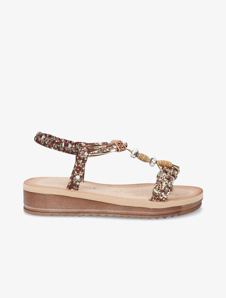 Nu-pieds fleuris à perles - Marron - 2